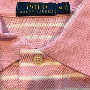 NEW! Ralph Lauren POLO shirt. Pink w/wht stripe. M